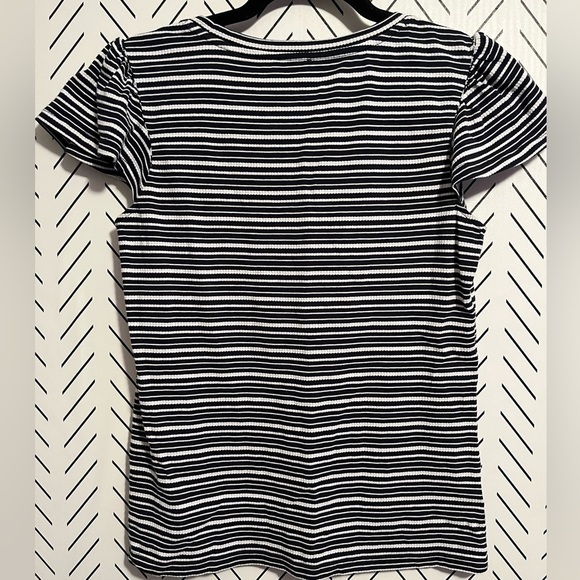 Ann Taylor Black and White Stripe Basic Tee with Flutter Sleeves - Picture 7 of 9